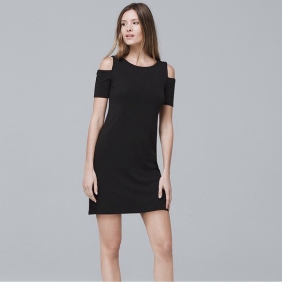 White House Black Market Dresses & Skirts - WHBM Cold Shoulder Black Cotton Dress M